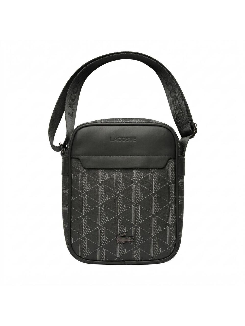 Lacoste Men's Black Geometric Crossbody Bag